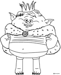 Trolls Prince Gristle wearing crown coloring sheet