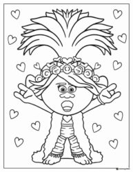 Trolls Queen Barb with hearts background coloring