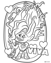 Trolls Viva with heart shaped hair coloring page