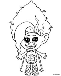 Trolls Viva with long braids smiling coloring sheet