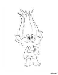 Trolls character wearing overalls posing coloring page