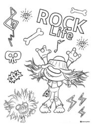 Trolls character with ROCK Life and bones coloring