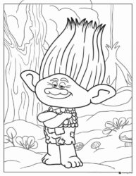 Trolls character with crossed arms in forest coloring