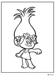 Trolls character with flower headband posing coloring