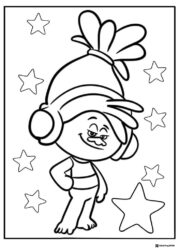 Trolls character with headphones and stars coloring