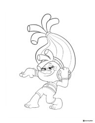 Trolls character with headphones dancing coloring page