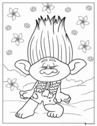 Trolls character with patterned clothes and flowers coloring