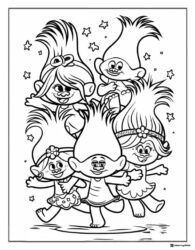 Trolls movie characters with stars coloring