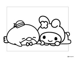 Tuxedo Sam and My Melody resting coloring page