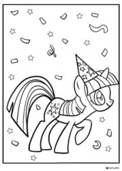 Twilight Sparkle with party hat and confetti