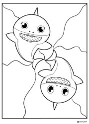 Two Baby Sharks coloring page swimming opposite directions