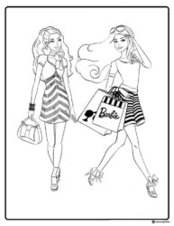 Two Barbies Coloring Sheet Shopping Together