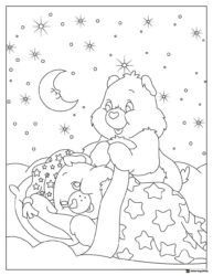 Two Care Bears Sleeping Coloring Page Under Stars