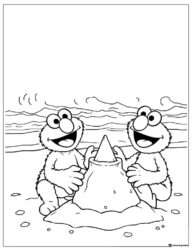 Two Elmos making sandcastle coloring sheet