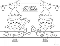 Two Elves Making Toys Coloring Sheet