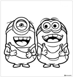 Two Minions Coloring Page Holding Bananas
