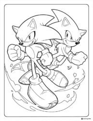 Two Sonics Running Coloring Page with energy trails