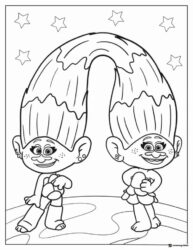 Two Trolls dancing under a hair arch coloring