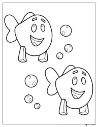 Two happy fish with bubbles coloring page