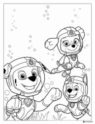 Underwater Adventure Coloring Page with Three Pups