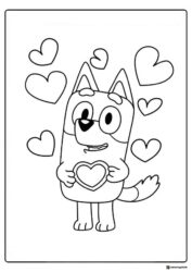 Valentine Bluey Coloring Page with Hearts and Heart Symbol