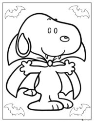 Vampire Snoopy with bats in background Coloring Page