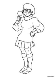 Velma Coloring Page holding a magnifying glass