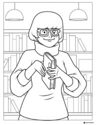 Velma Coloring Page holding book in library
