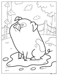 Waddles the pig in mud coloring page
