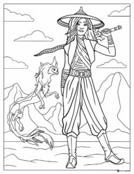 Warrior Princess Coloring Sheet with Dragon