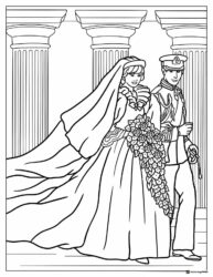 Wedding Couple Coloring Page with Columns Background