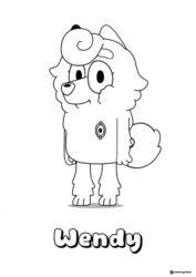 Wendy Coloring Page with Curly Hair and Calm Expression