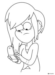 Wendy Corduroy looking at her phone coloring page