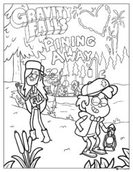 Wendy and Dipper Coloring Page with Gravity Falls Title
