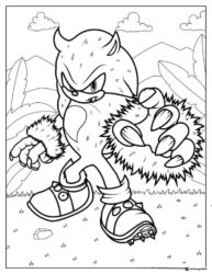 Werehog Sonic with Claws Coloring Page in Mountains