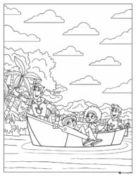 Wild Kratts crew in a boat coloring page
