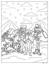 Wild Kratts winter scene with animals coloring sheet