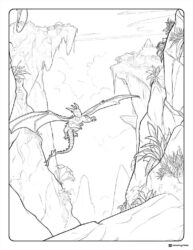 Wings of Fire Dragon Flying Through Mountains Coloring Sheet