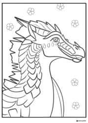 Wings of Fire Dragon Head with Flowers Coloring Page