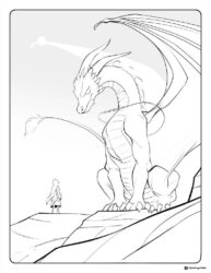 Wings of Fire Dragon and Small Figure Coloring Page