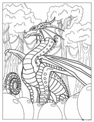 Wings of Fire Dragon in Forest with Eggs Coloring Page