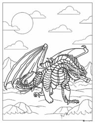 Wings of Fire Dragon with Mountains Coloring Page