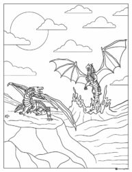 Wings of Fire Dragons Battling by Sea Coloring Sheet