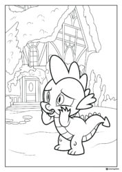 Worried Spike in front of house coloring page