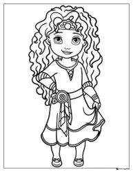 Young Princess Coloring Page with Curly Hair and Dress