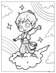 Zac on a cloud with a rainbow Coloring Page