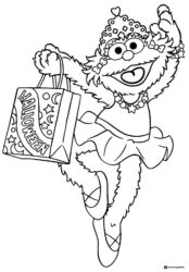 Zoe Coloring Page in princess costume with a Halloween bag