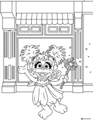 Zoe Fairy Coloring Page in front of a shop