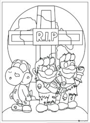 Zombie Mario Characters Halloween Coloring Sheet