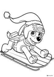 Zuma Coloring Page Sledding in Santa Hat and Helmet